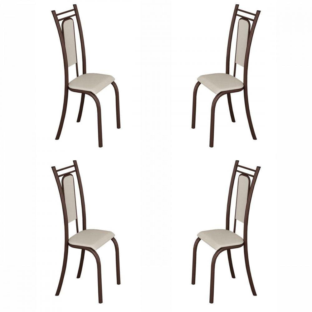 Conjunto com 4 Cadeiras Paris Marrom Assento Creme Teixeira