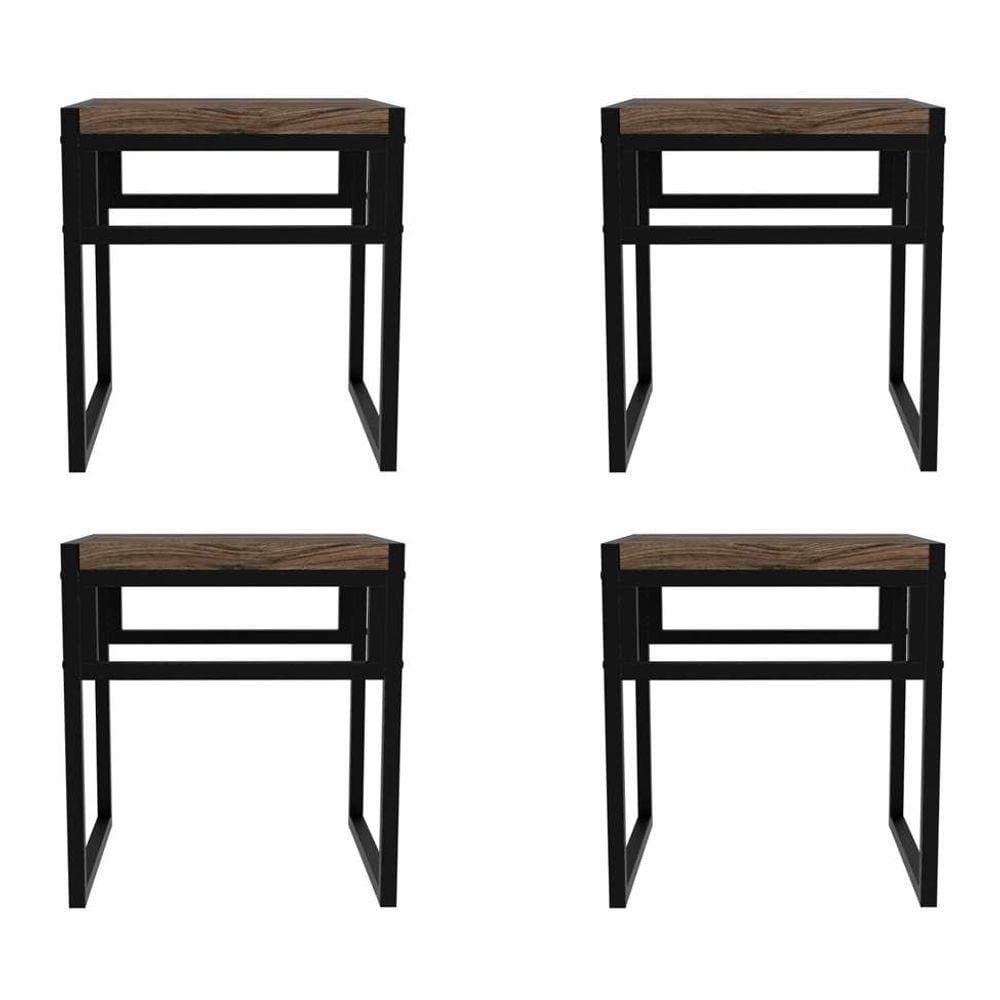 conjunto com 4 bancos wooden carvalho dark e preto