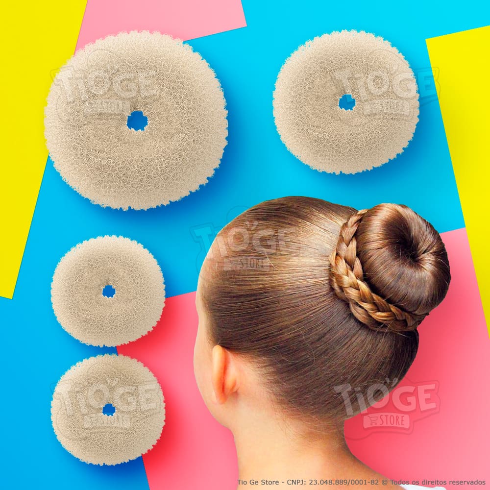 Acessório Rosquinha Donut Para Fazer Coque Bailarina Cabelo 3 Tamanhos P M G Cor Loiro Bege 4 unid