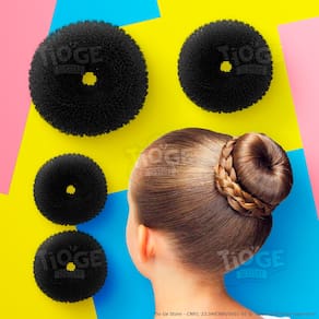 Acessório Rosquinha Donut Para Fazer Coque Bailarina Cabelo 3 Tamanhos P M G Cor Preto 4 unid