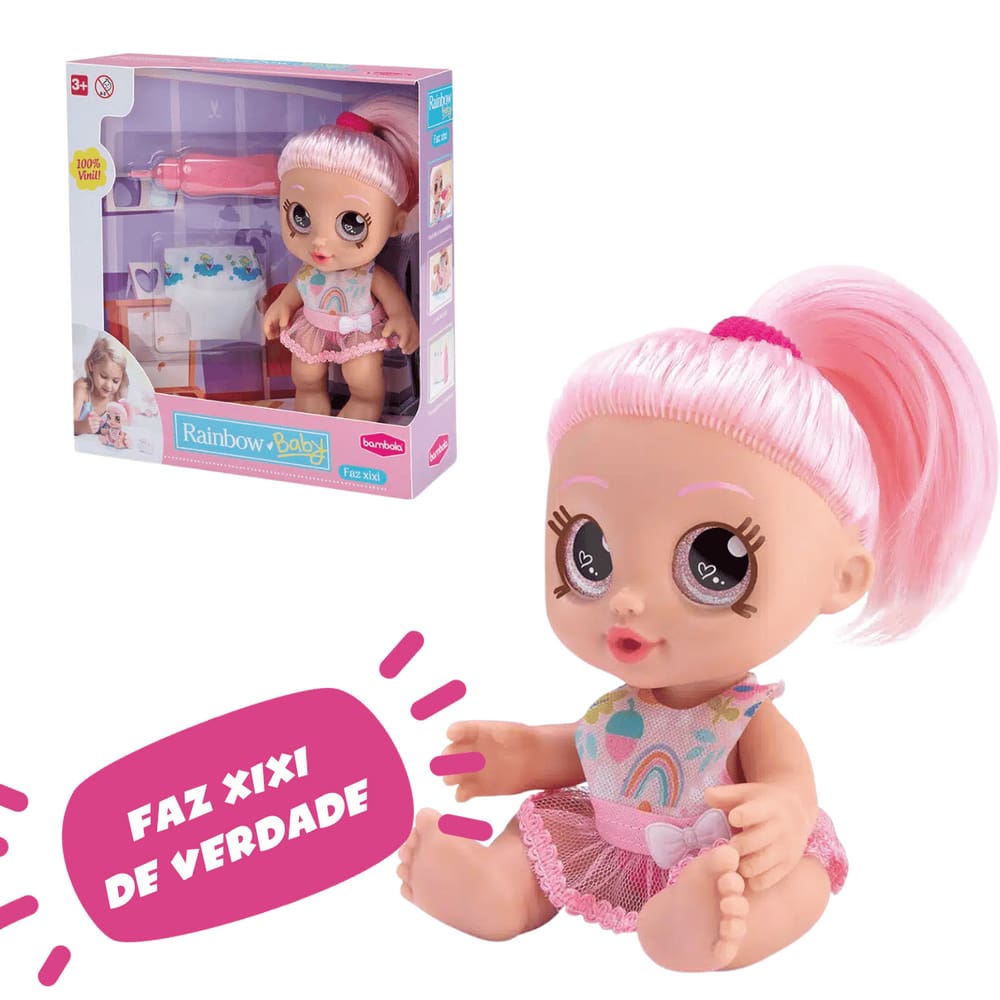 Boneca Baby Rainbow Faz Xixi Moderna com Acessórios Bambola