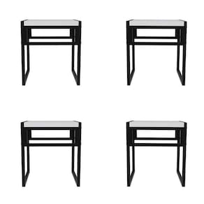 conjunto com 4 bancos wooden branco e preto