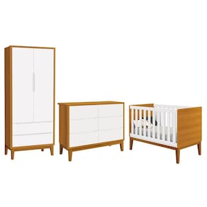 Dormitório Completo Infantil Classic 2 Portas, Cômoda 6 Gavetas e Berço com Pés Amadeirado - Reller Móveis