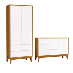 Jogo de Quarto Infantil Guarda Roupa 2 Portas e Cômoda 1 Porta Classic com Pés Amadeirado - Reller Móveis