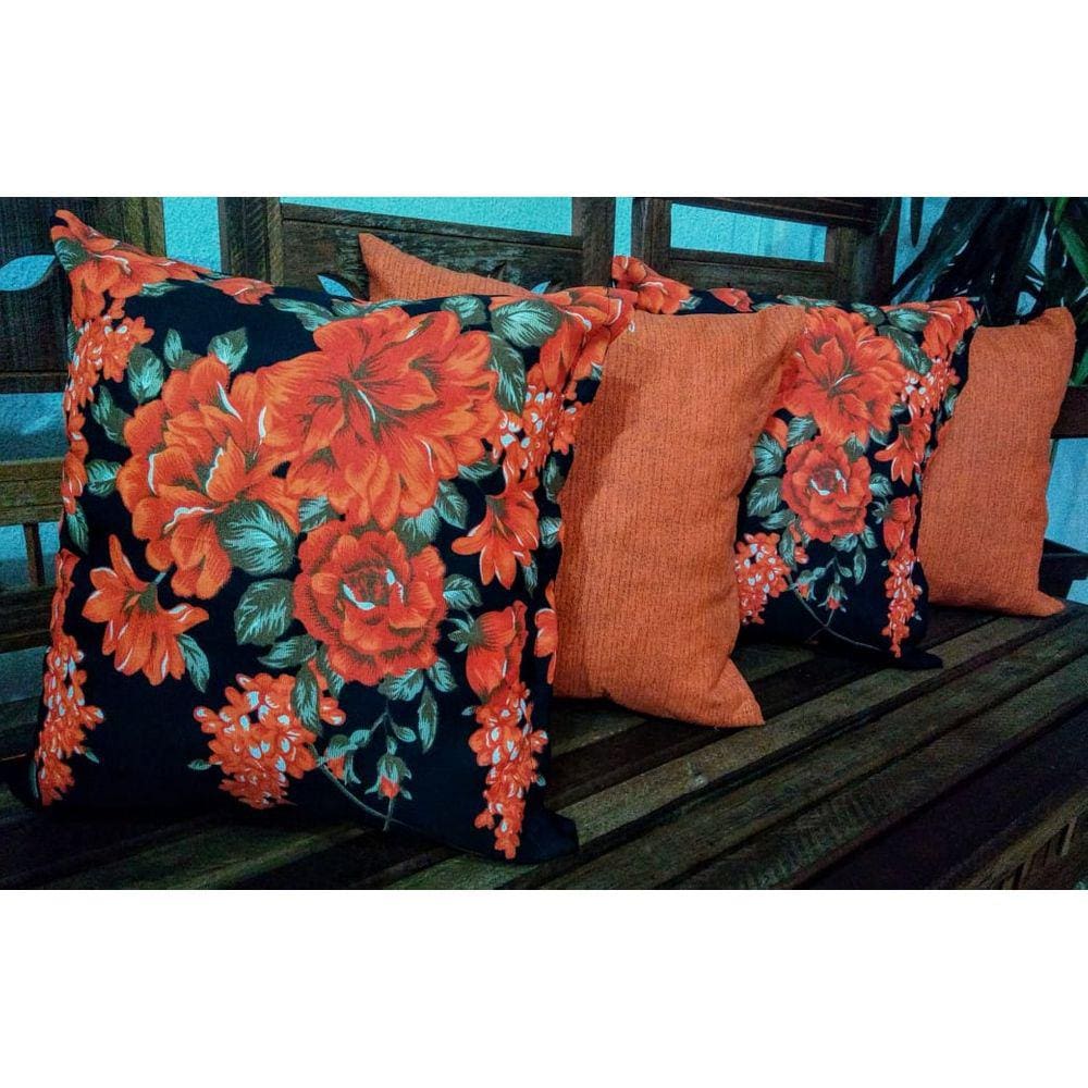 Kit 4 Capas de Almofadas 45x45cm Gorgurinho Floral Amarelo/Oxford Laranja