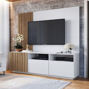 Rack com Painel Para Tv até 65 Polegadas Ripado 180cm Branco/Mel