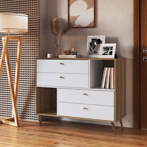 Cômoda com 4 gavetas e 2 nichos  110CM Branco/Mel