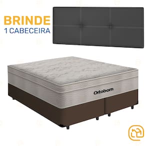 Box Queen Marrom + Cabeceira Painel Iris Preta + Colchão De Molas AirTech SpringPocket 158cm