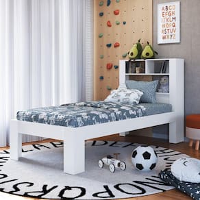 Cama Solteiro Cabeceira Com prateleiras Branco