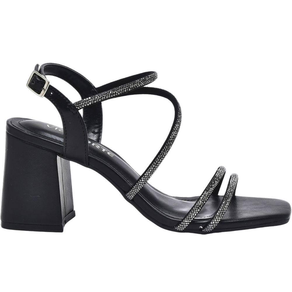 Sandália Feminina Casual Salto Grosso com Tiras em Strass Via Marte 23-10114