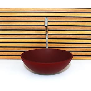 Cuba Vidro Redonda 42Cm Vermelho Fosco Com Torneira E Valvula
