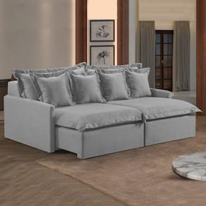 Sofá 2 Lugares Retrátil 174cm com Almofadas M145 Linho/Cinza Claro
