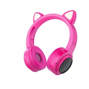 Fone De Ouvido Sem Fio Orelha Gatinho Headphone Led Rosa