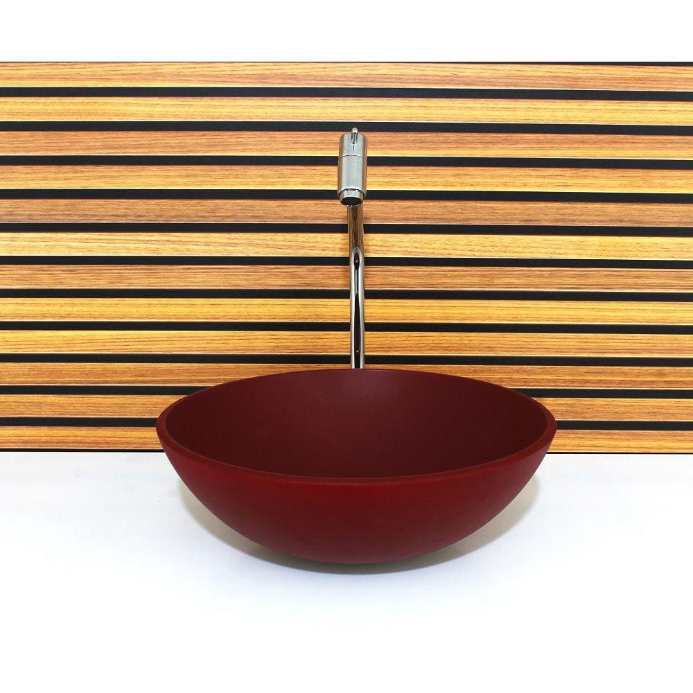 Cuba Vidro Redonda 30Cm Vermelho Fosco Com Torneira E Valvula