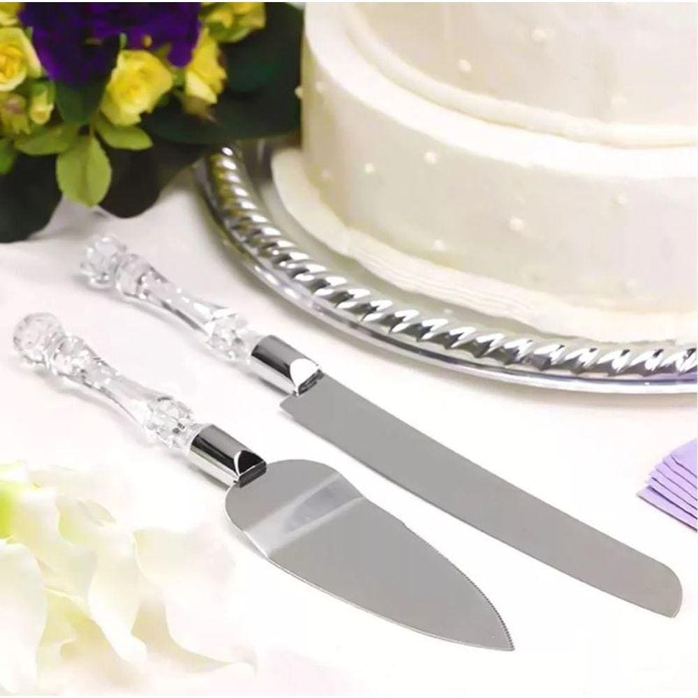 Kit Faca Espátula Bolo Pães Torta Aço Inox Cabo Acrílico para Servir - Cortar Bolo Torta Festa Aniversario - PANAMI