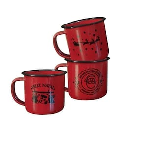 Jogo 6 Mini Canecas Esmaltadas Estampa Natalina 150ml -
