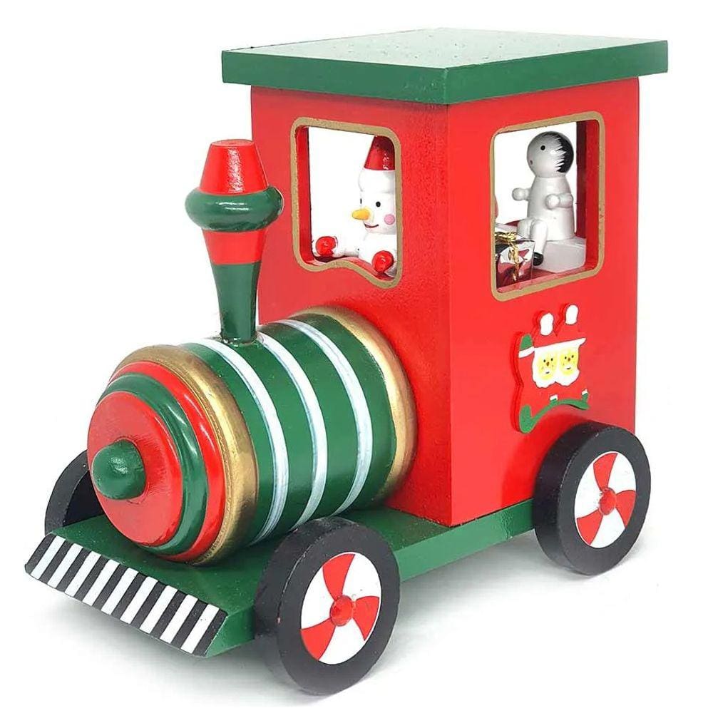 Enfeite de Natal Caixa de Música a Corda Trenzinho em Madeira