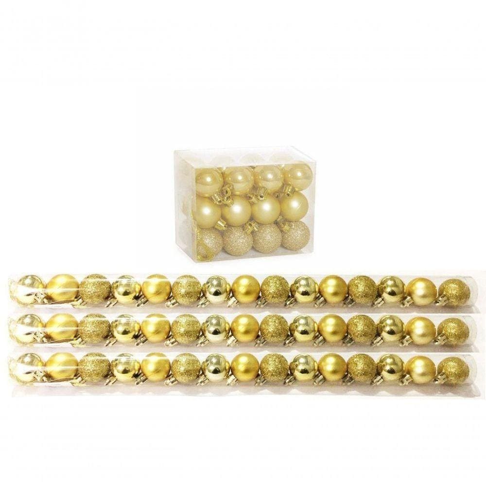 Kit 45 Mini Bolas Natal Dourada Glitter, Fosca, Lisa 3cm