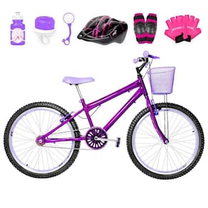 Bicicleta Infantil Aro 24 Aero Kit Proteção Violeta E Lilás