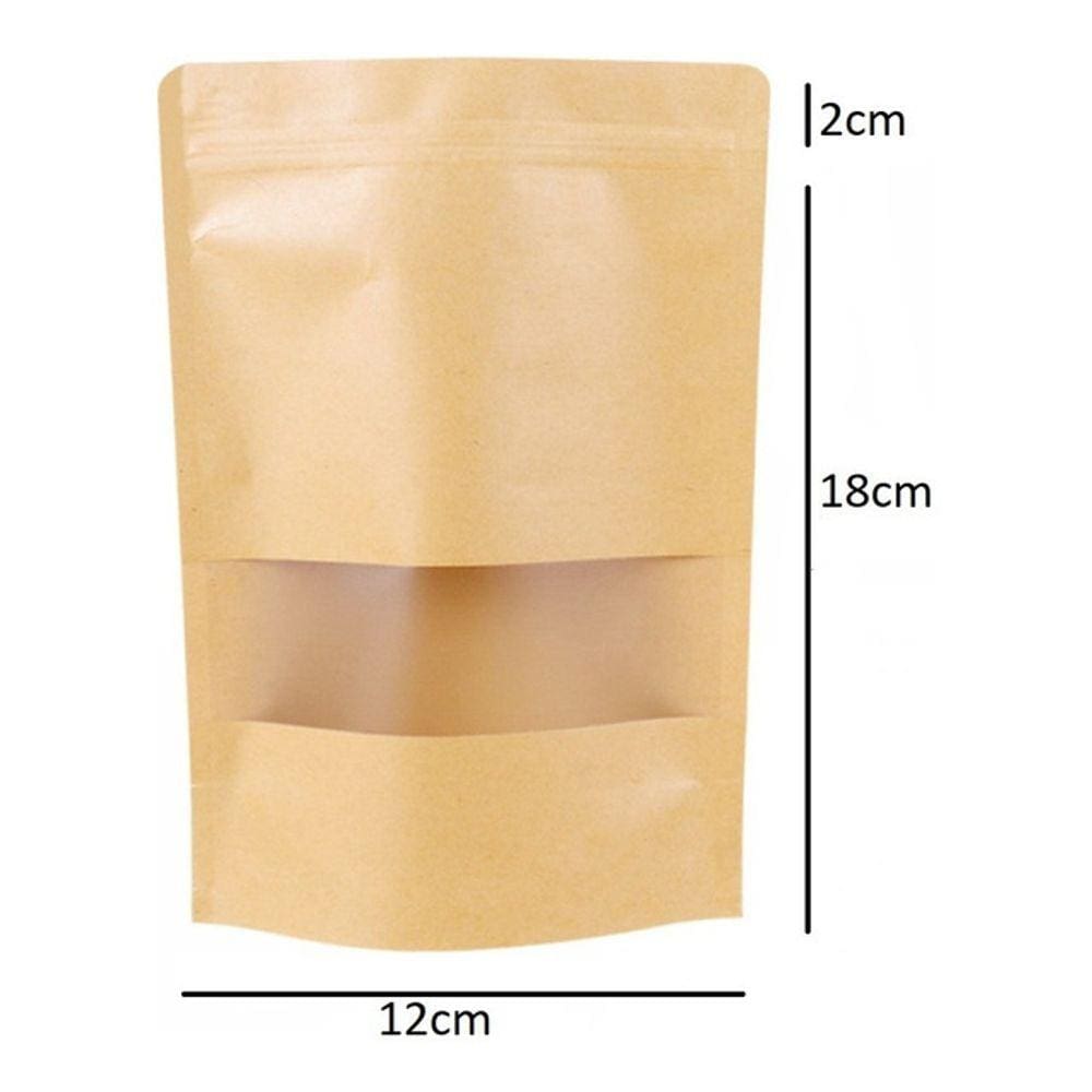 Embalagem 12x20cm Stand Up Pouch Kraft Zip Lock Visor C/50un