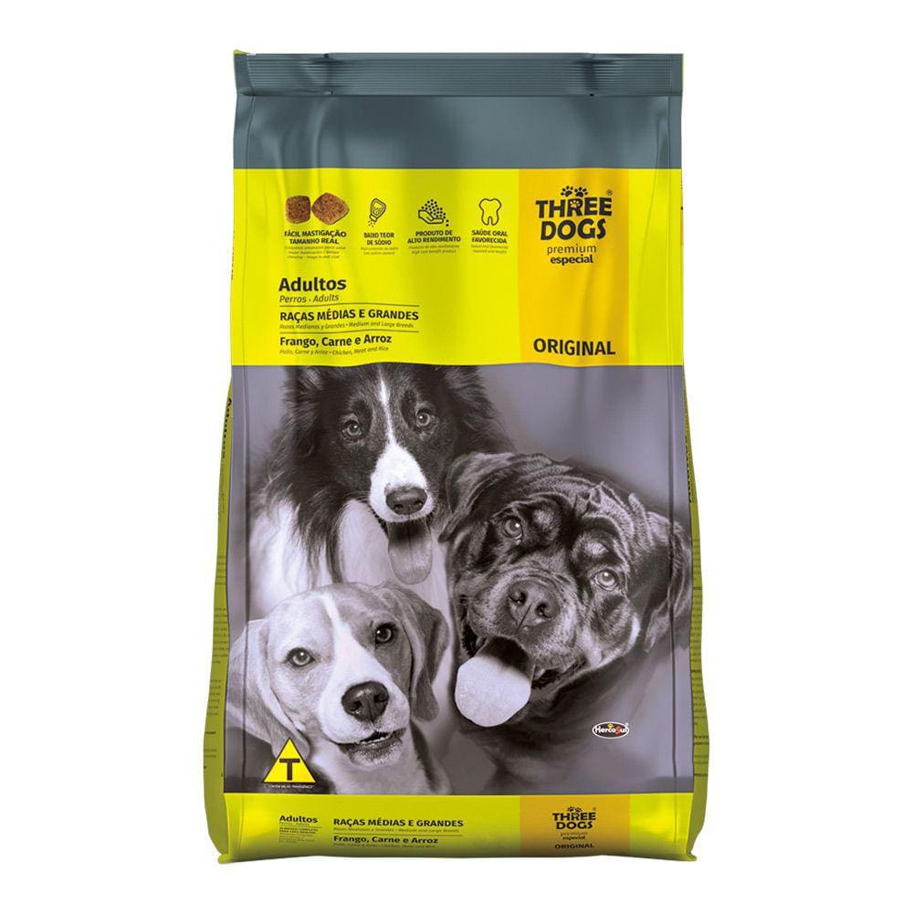 Ração Cães Three Dogs Adultos Raças Médias E Grandes 20Kg