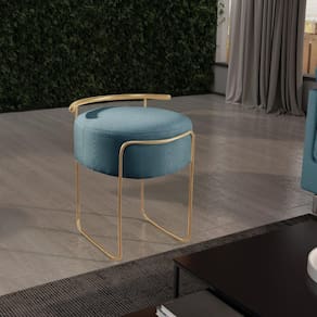 Puff Redondo em Linho com Base Dourada Ivar Azul