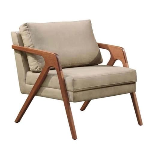 imagem-Poltrona Decorativa Mona Luxo Premium Base Em Madeira Maciça - Bege