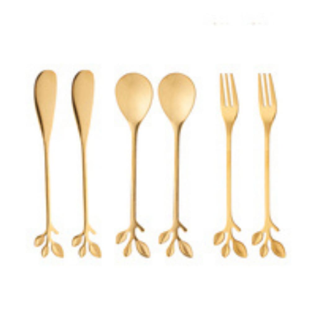 Conjunto 6 Colheres de Aço Inox Leaves Dourado - Wolff
