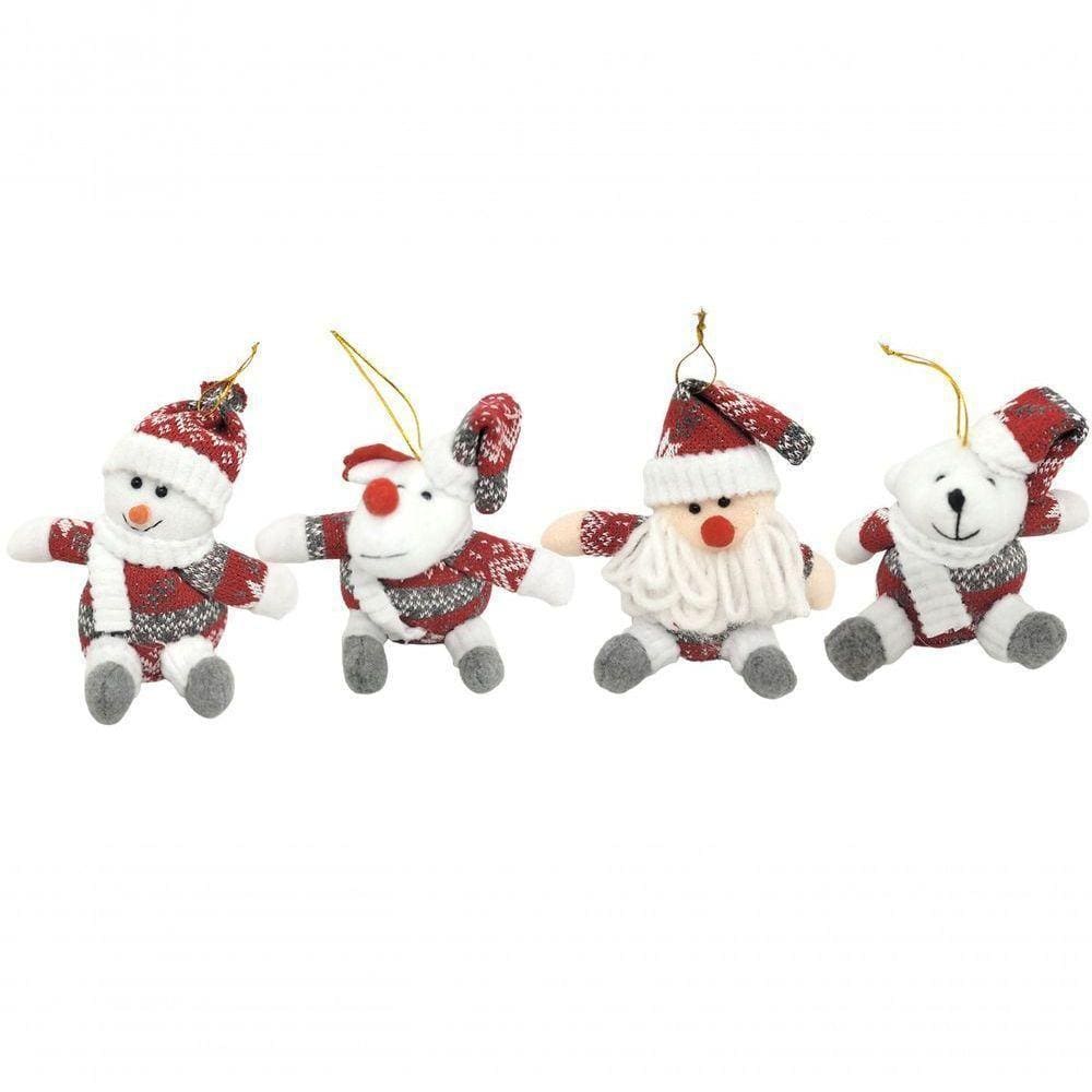 Kit 4 Bonecos Pelúcia Pendente Natal 14cm Papai Noel, Boneco De Neve, Rena E Urso - Master Christmas