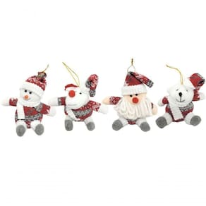 Kit 4 Bonecos Pelúcia Pendente Natal 14cm Papai Noel, Boneco De Neve, Rena E Urso - Master Christmas