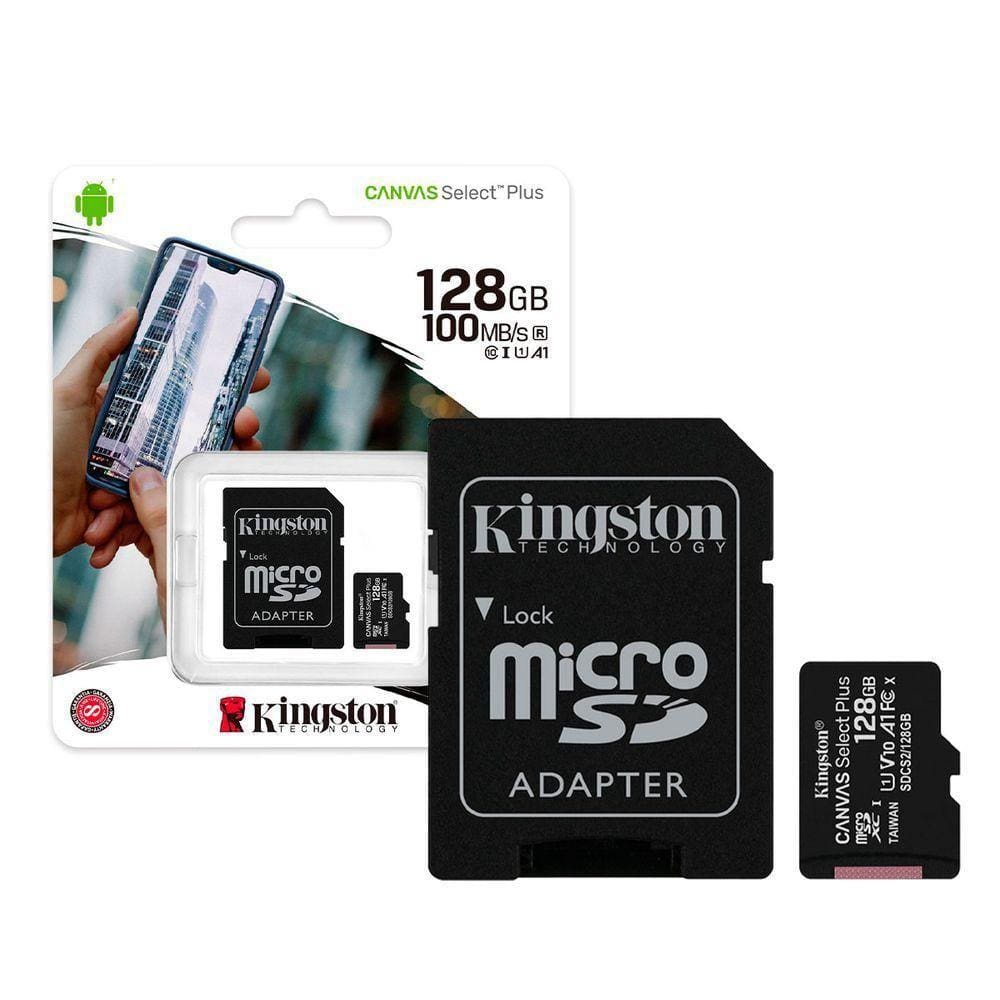 Cartão De Memória Micro Sd 128gb Kingston Canvas Select Plus, Classe 10, C/ Adaptador - Sdcs2/128gb