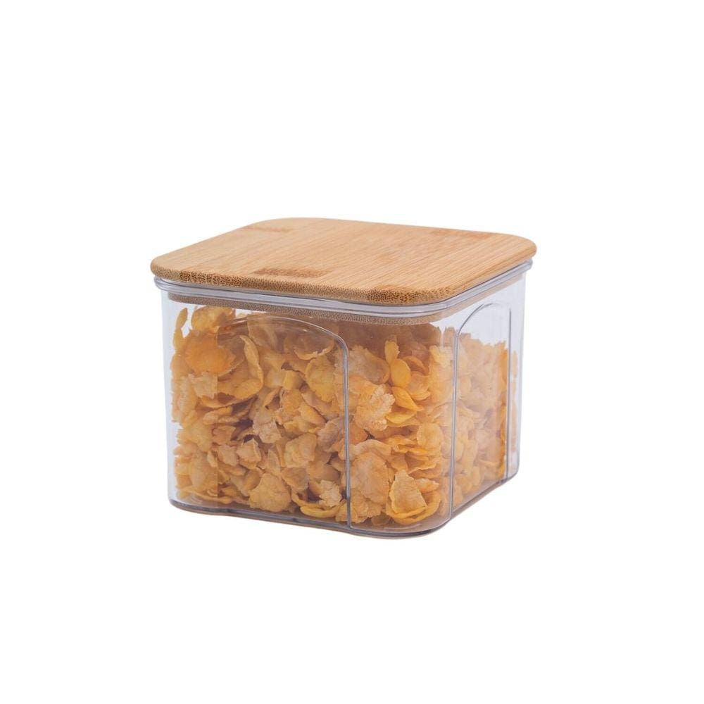 Pote de acrílico 650ml com tampa de bambu transparente quadrado - Oikos