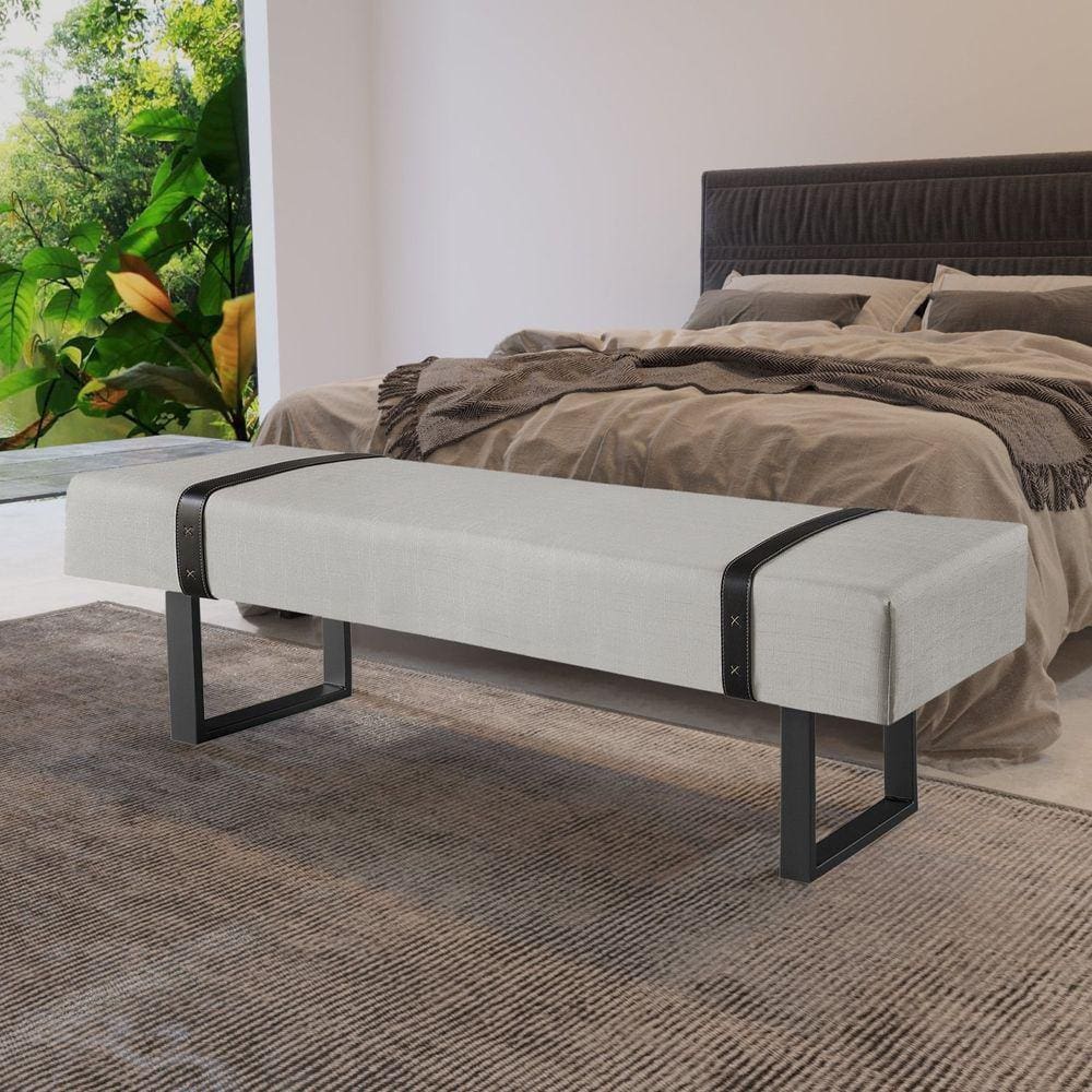 Recamier em Linho 150cm com Pés de Metal e Courino Off White