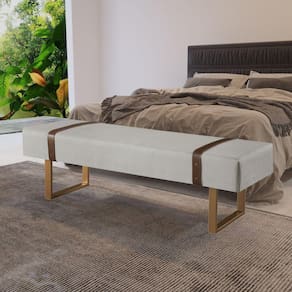 Recamier em Linho 150cm com Pés de Metal e Courino Off White