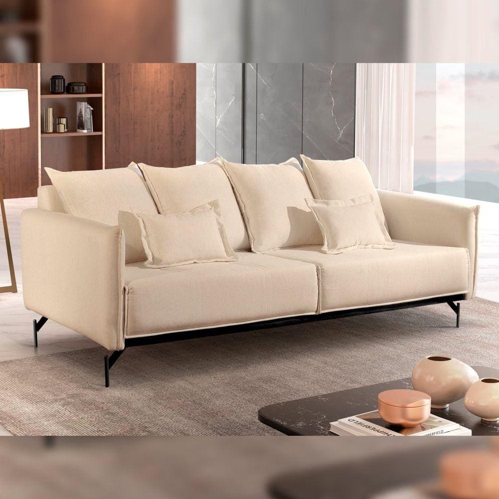 Sofá Living com Almofadas Solta Mm Top 220cm Ácacia Bege/Preto