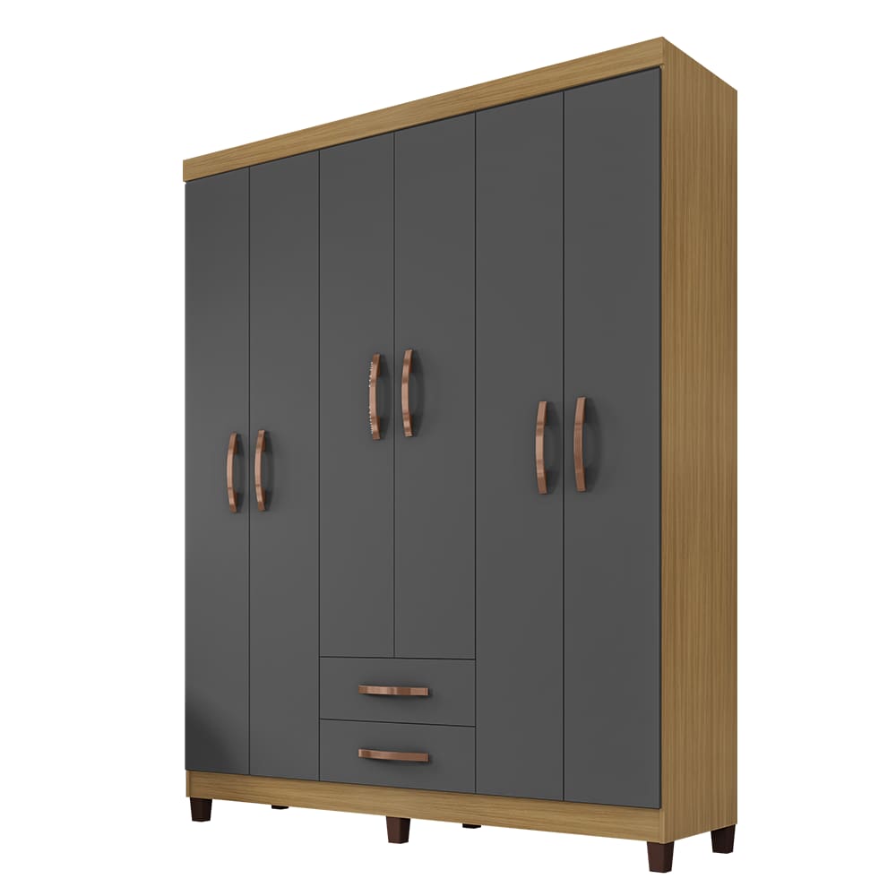 Guarda Roupa Casal Porto Belo 6 Portas 2 Gavetas Carvalho Grafite Clique Chique