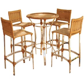 Conjunto De 4 Banquetas E Bistrô Em Alumínio Para Edícula, Cozinha, Salão Trama
