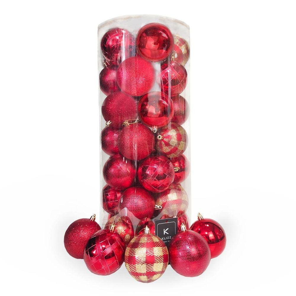 Bola De Natal 35 Un Vermelha Grande 8Cm Mista Glitter Luxo