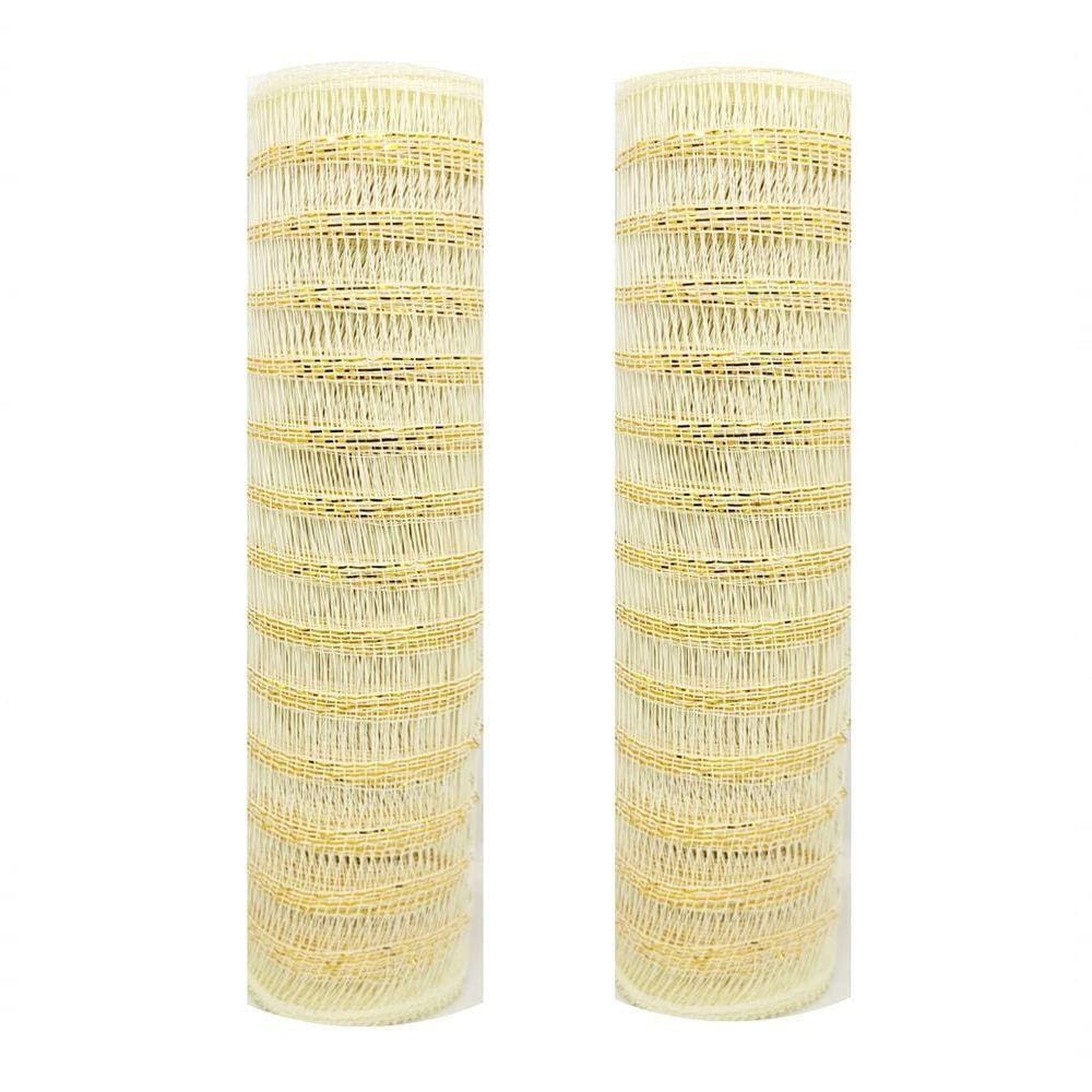 Kit Tela Natal Fita 25cm X 5 Metros Creme Fio Dourado 2 Pc