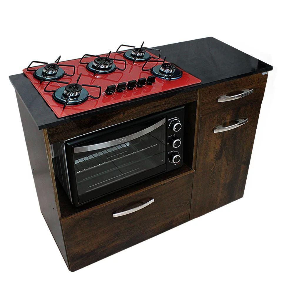 Kit Balcão Ypê com Forno 48 Litros 220v e Fogão 5 Bocas Vermelho