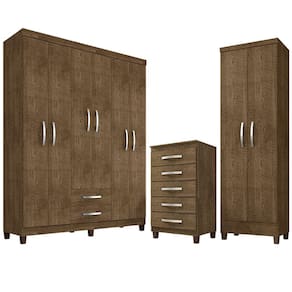 Kit Guarda Roupa Casal Porto Belo 6 Portas 2 Gavetas, Cômoda 5 Gavetas Porto Belo e Multiuso Cairo Malbec Clique Chique