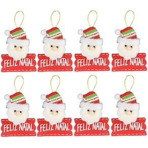 Kit Carinha Papai Noel Placa Feliz Natal Pelúcia 12cm  8 Unidades - Master Christmas
