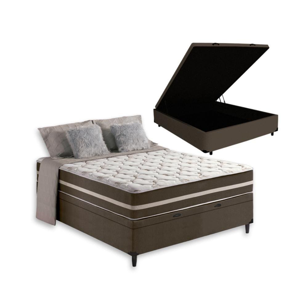 Cama Box Baú + Colchão de Casal Classic Molas Ensacadas 138x188x64cm