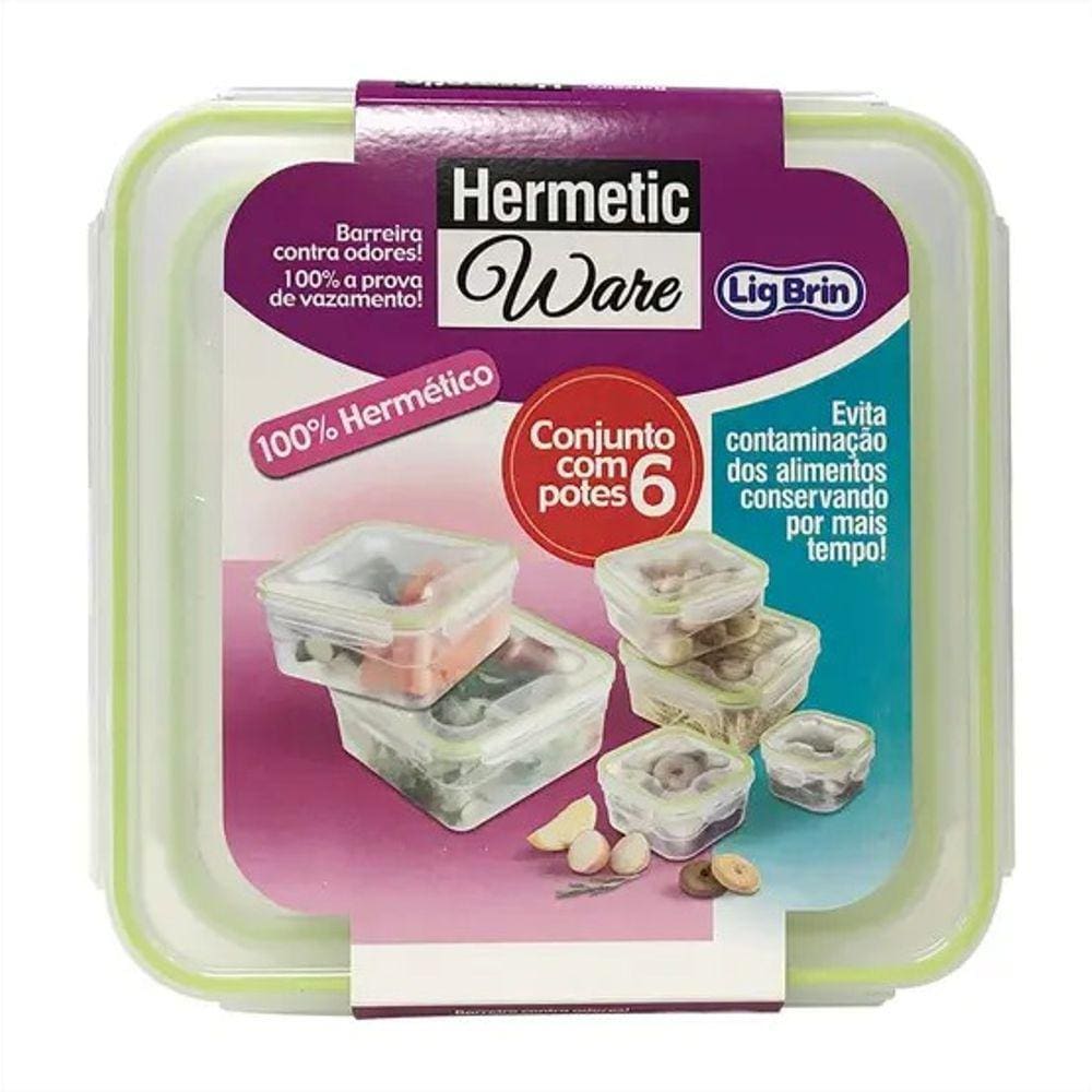 Kit 6 Potes Hermetic Ware Quadrado