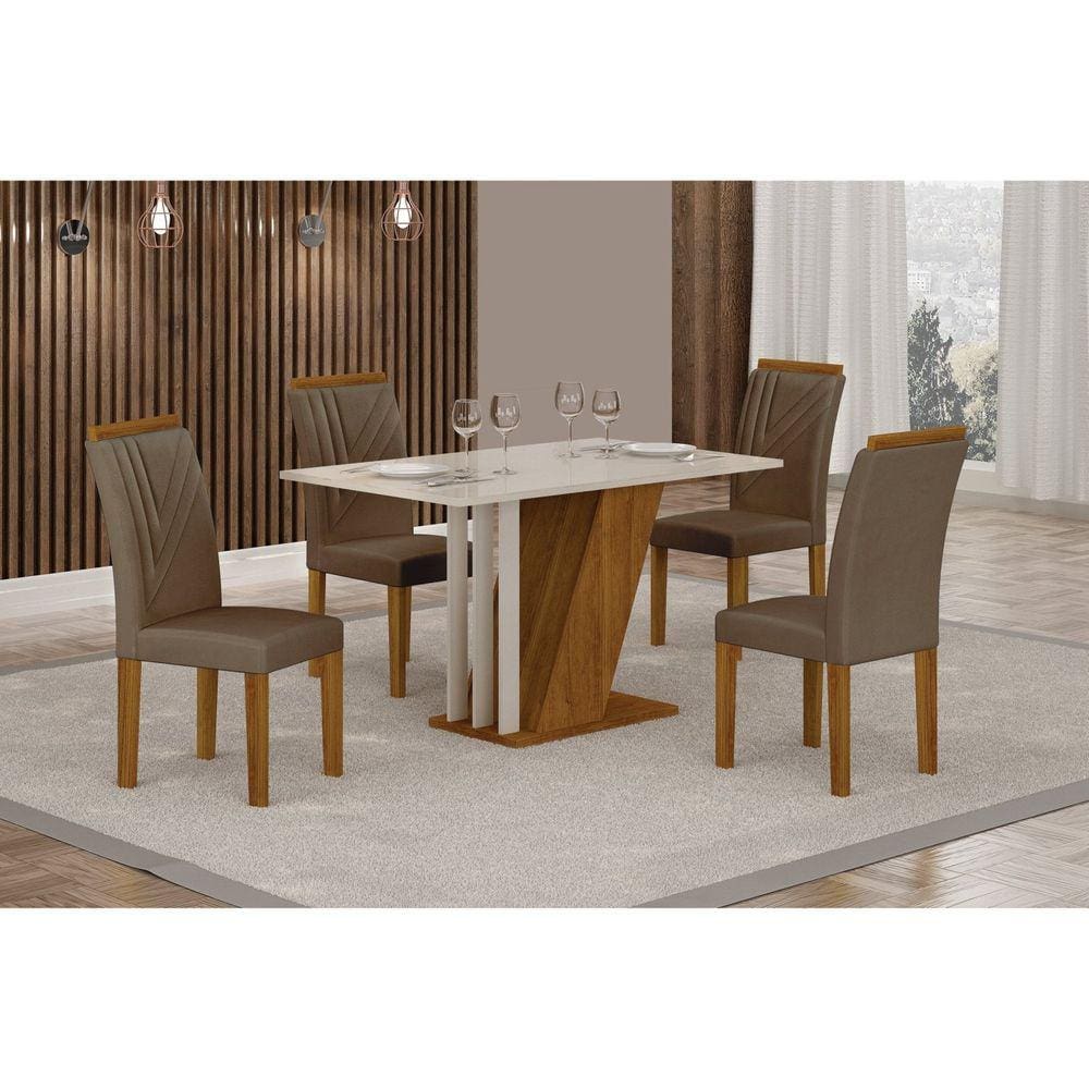 Conjunto Sala de Jantar Mesa com 4 Cadeiras Miami Yescasa Freijó/Off White