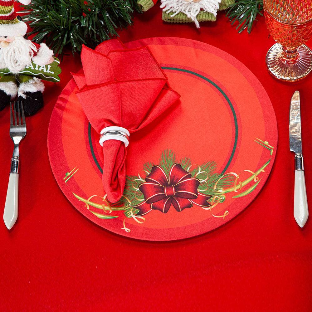 Kit Capa de Sousplat Estampado Natalina c/ Guardanapos Mesa Posta Jogo Americano 08 Lugares - Decoração Natal