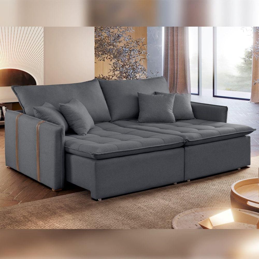 Sofa Cama Retratil e Reclinavel 220cm Detroid Yescasa Cinza