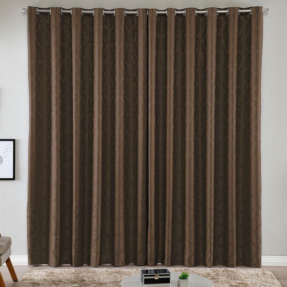 Cortina Turin Jacquard Semiblackout Floral 6,00x2,80m Para Sala Quarto Varão 5m Ilhóses - Tabaco