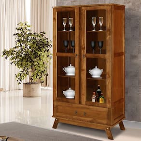 Cristaleira Roma Pinus com HDF Porta de Vidro Retrô Ypê