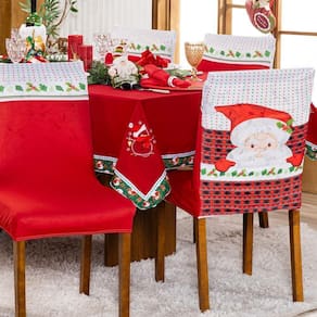 Capa De Cadeira Jantar Avulsa Estampada Natalina Ajustável c/ Elástico - Para Papai Noel